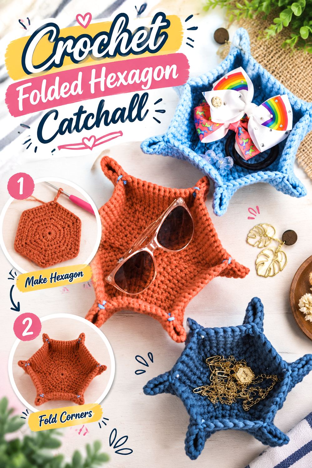 Crochet Folded Hexagon Catchall