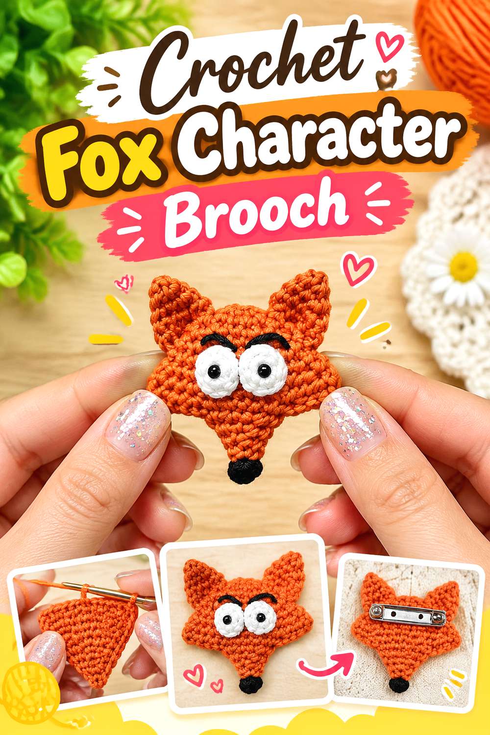 Crochet Fox Character Brooch
