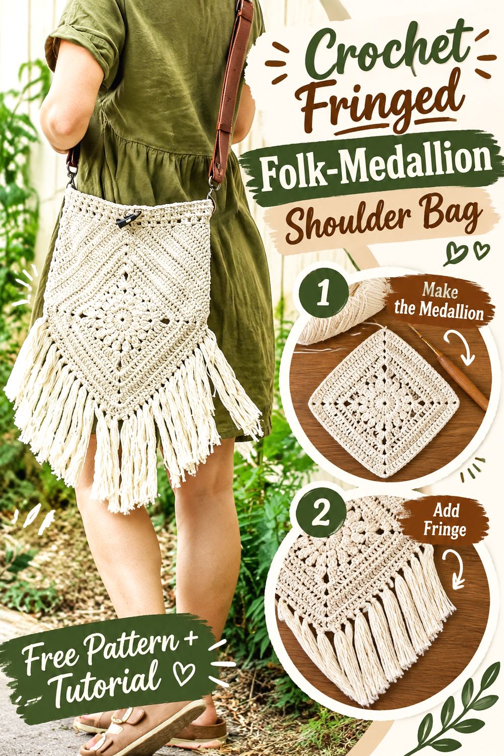 Crochet Fringed Folk Medallion Shoulder Bag