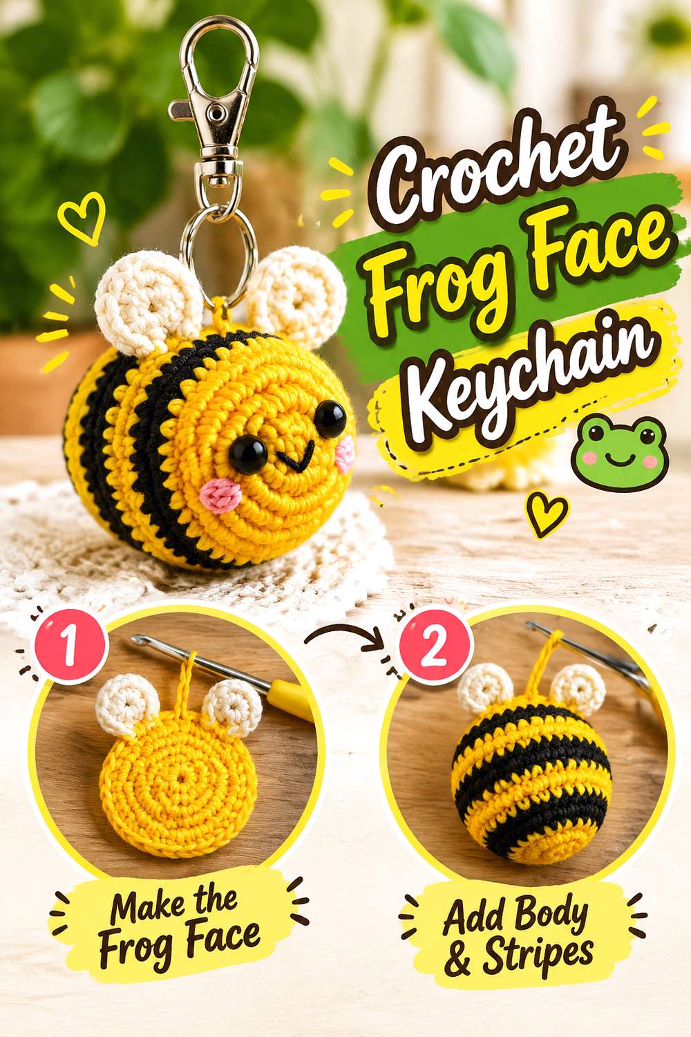 Crochet Frog Face Keychain