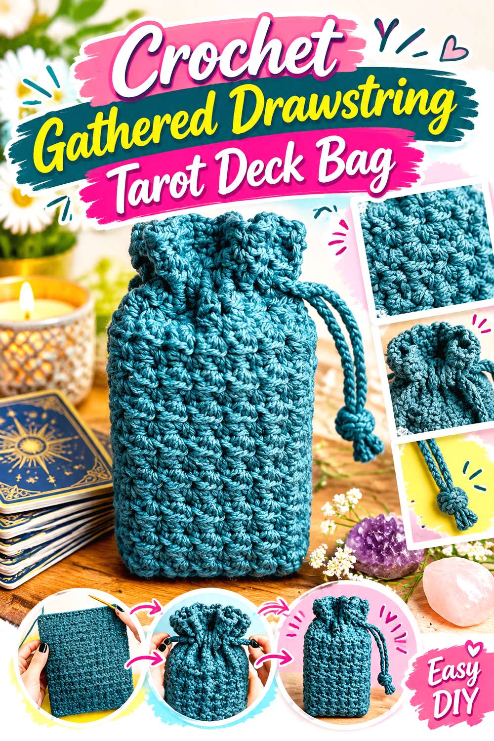 Crochet Gathered Drawstring Tarot Deck Bag