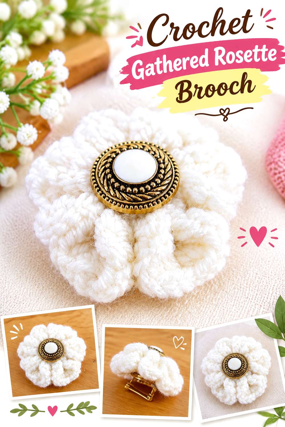 Crochet Gathered Rosette Brooch