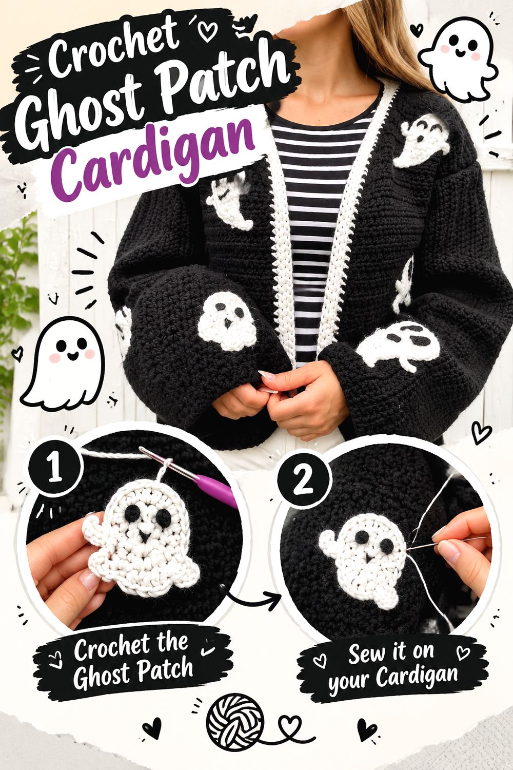 Crochet Ghost Patch Cardigan