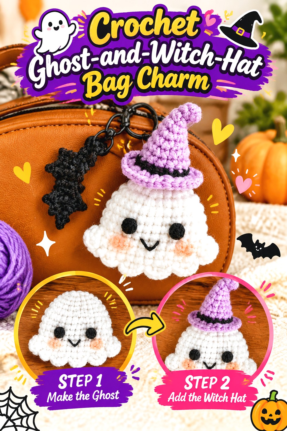 Crochet Ghost and Witch Hat Bag Charm