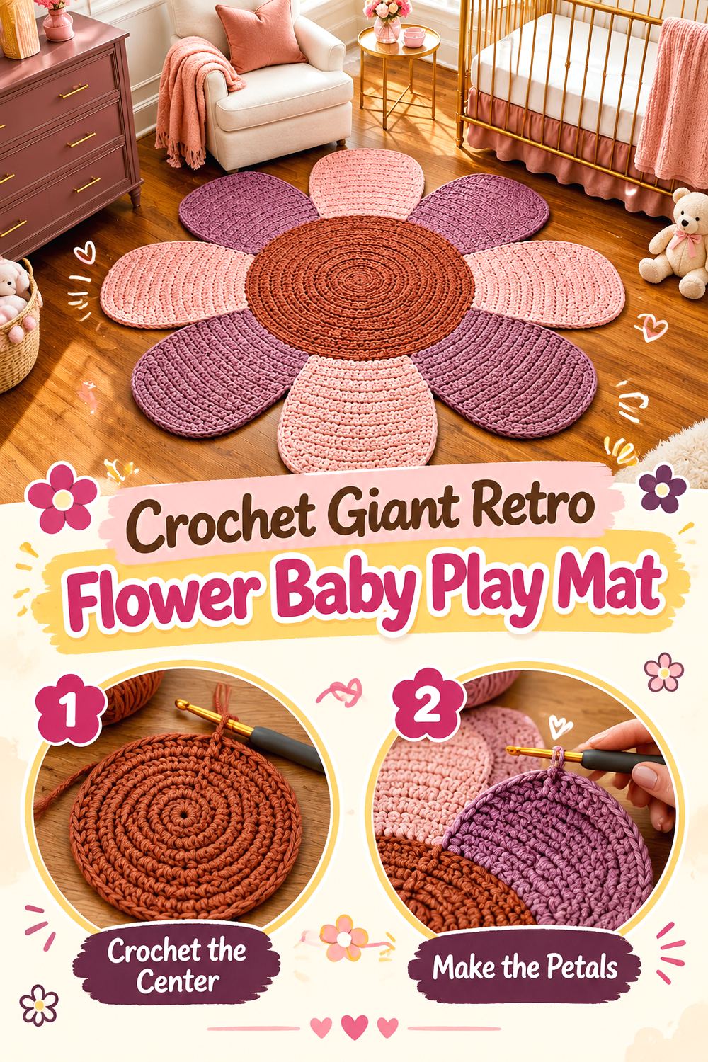 Crochet Giant Retro Flower Baby Play Mat