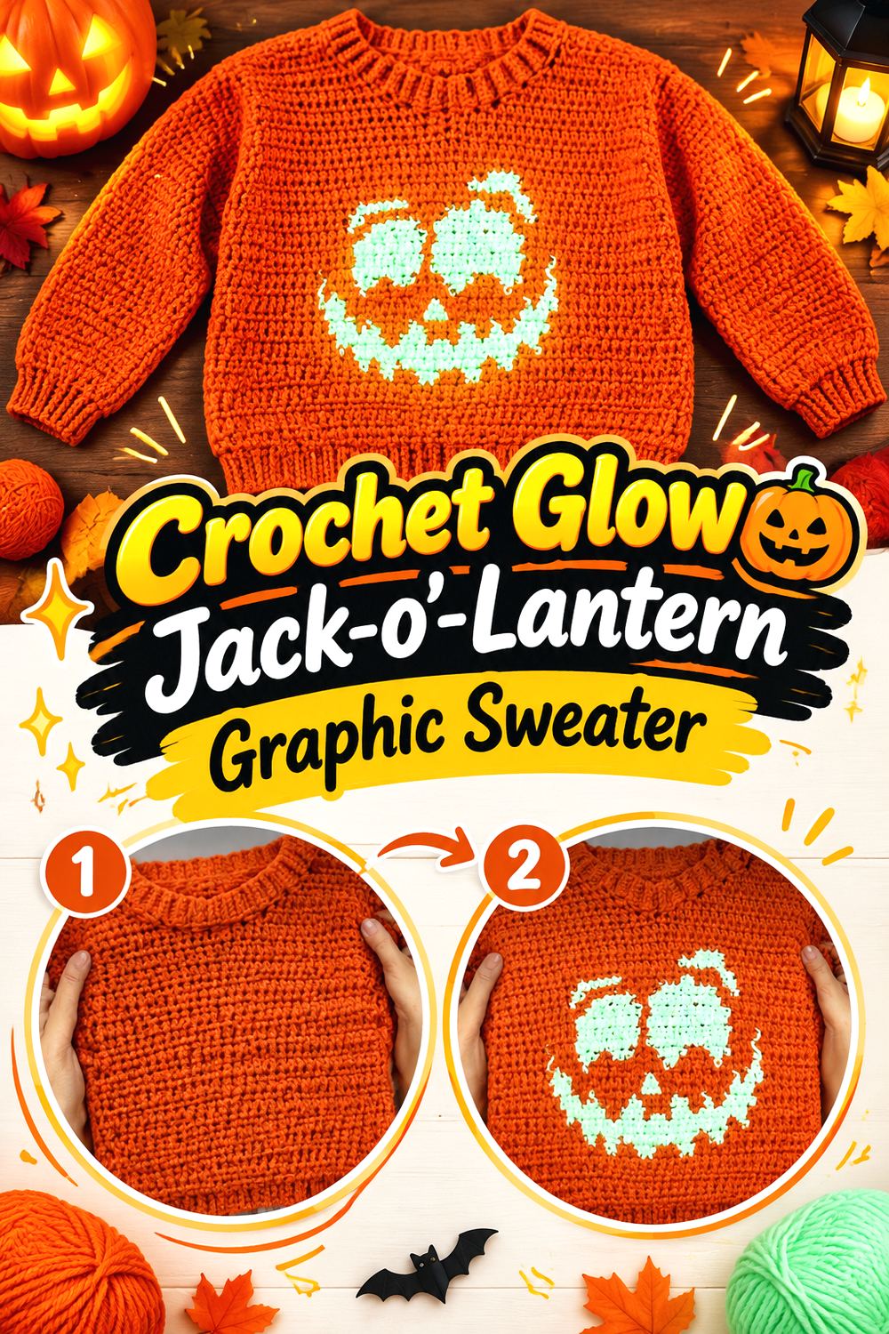 Crochet Glow Jack o’ Lantern Graphic Sweater