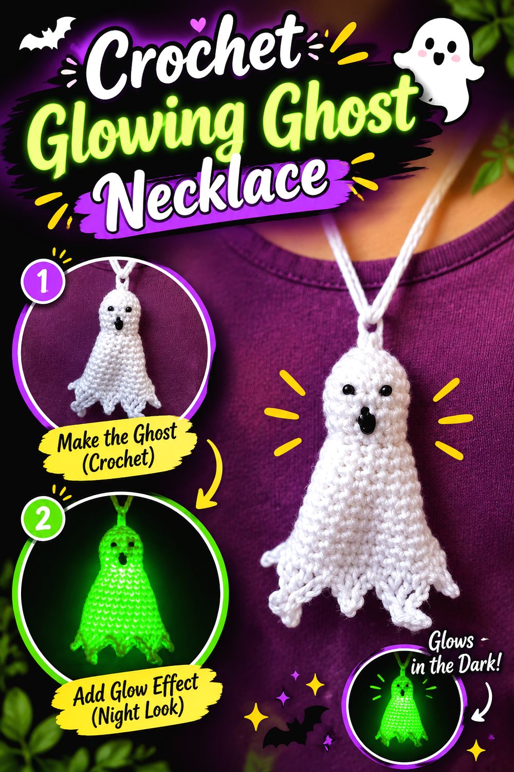 Crochet Glowing Ghost Necklace