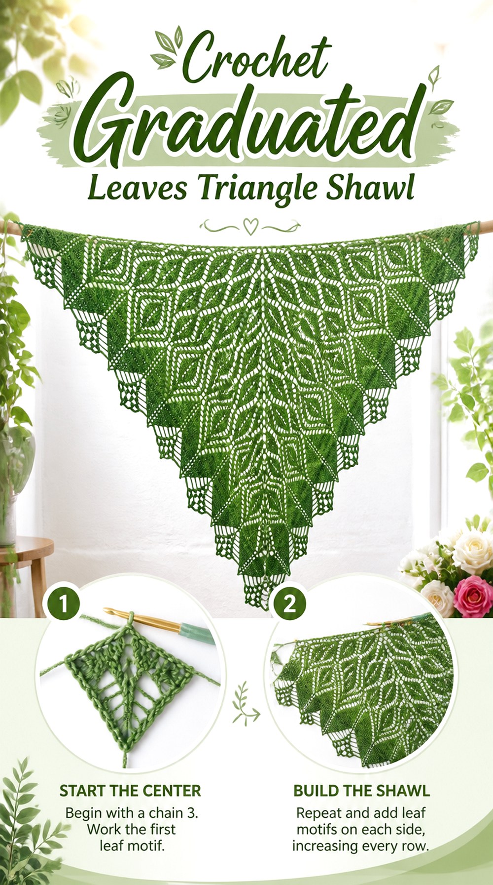 Crochet Graduated Leaves Triangle Shawl