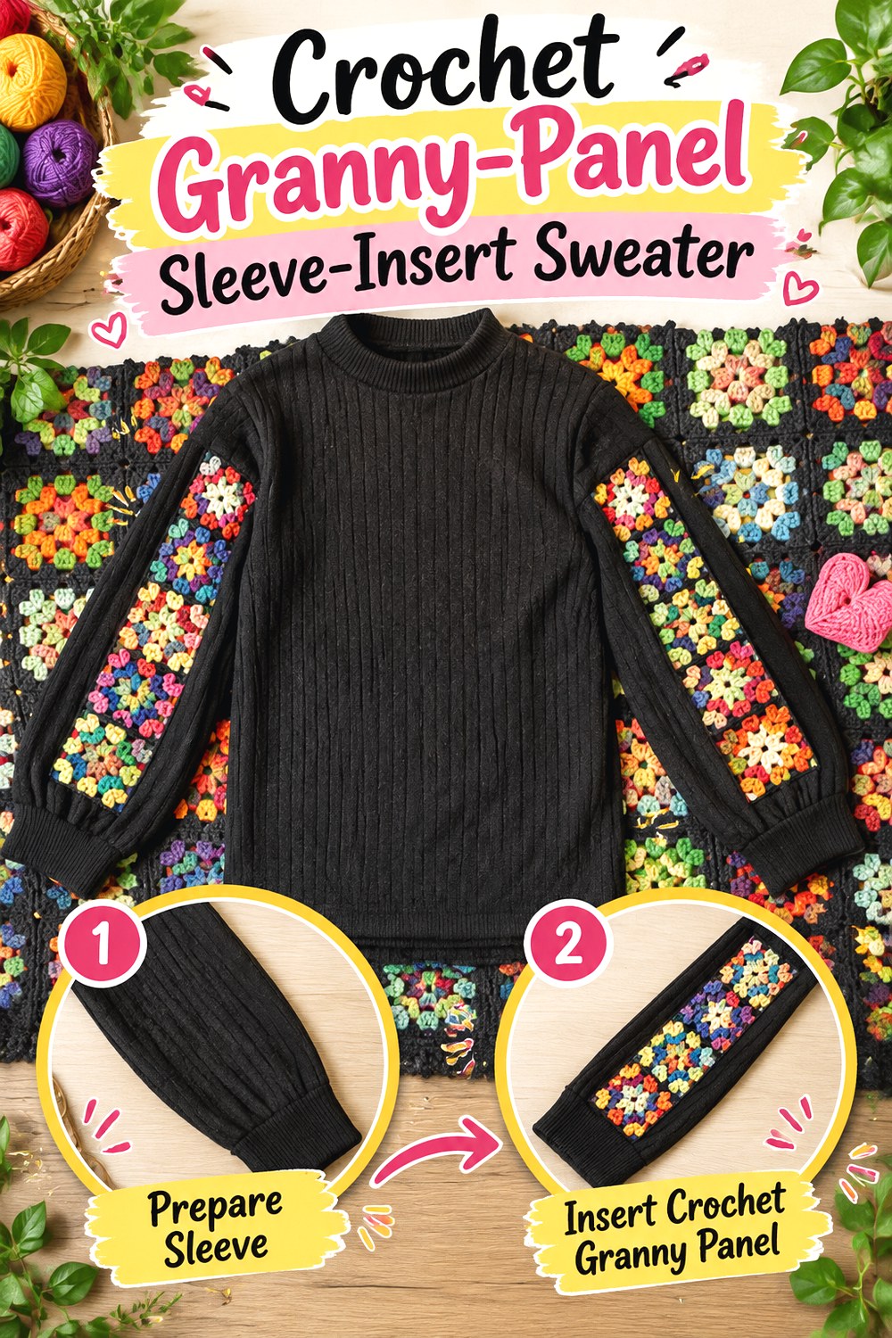 Crochet Granny Panel Sleeve Insert Sweater