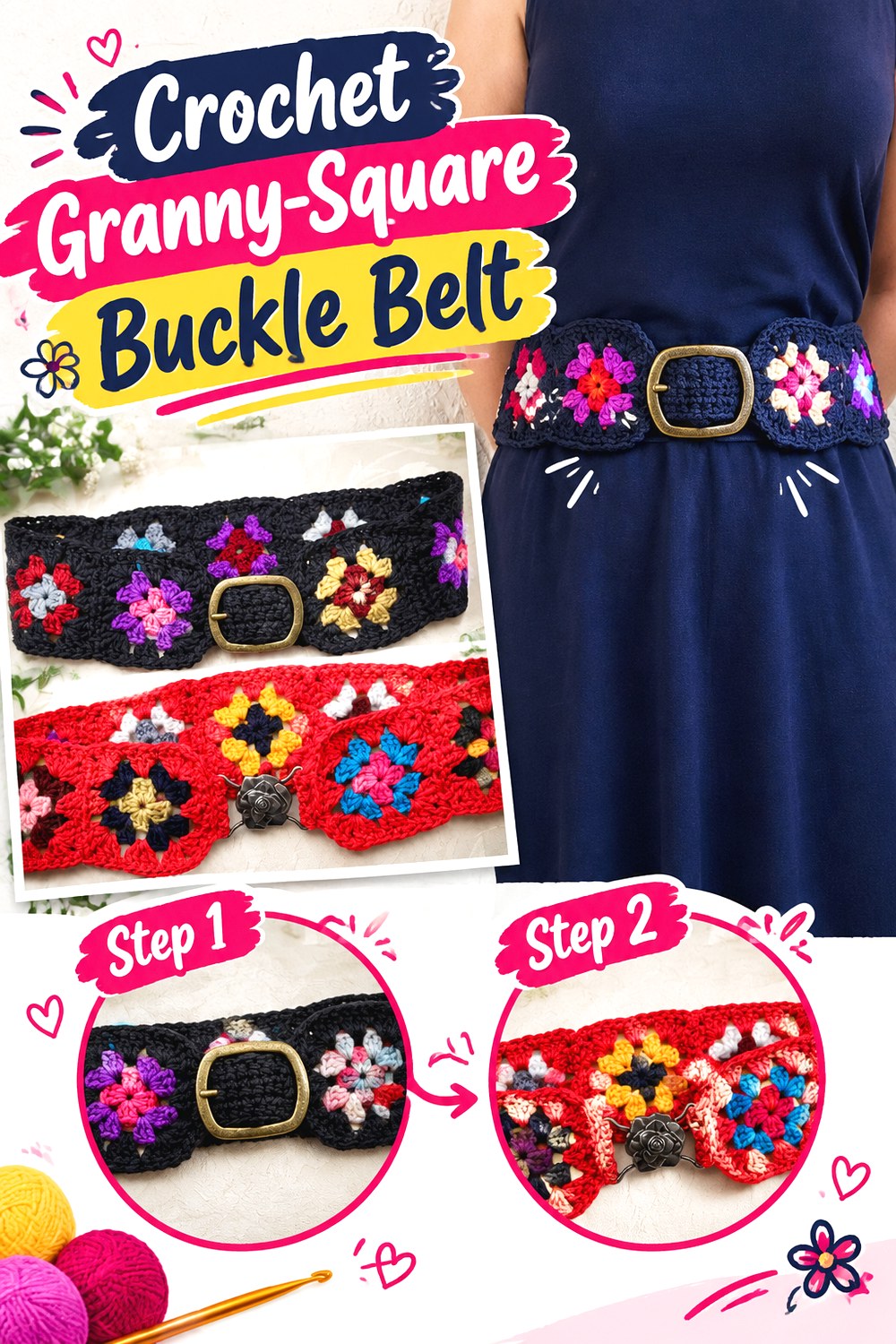 Crochet Granny Square Buckle Belt