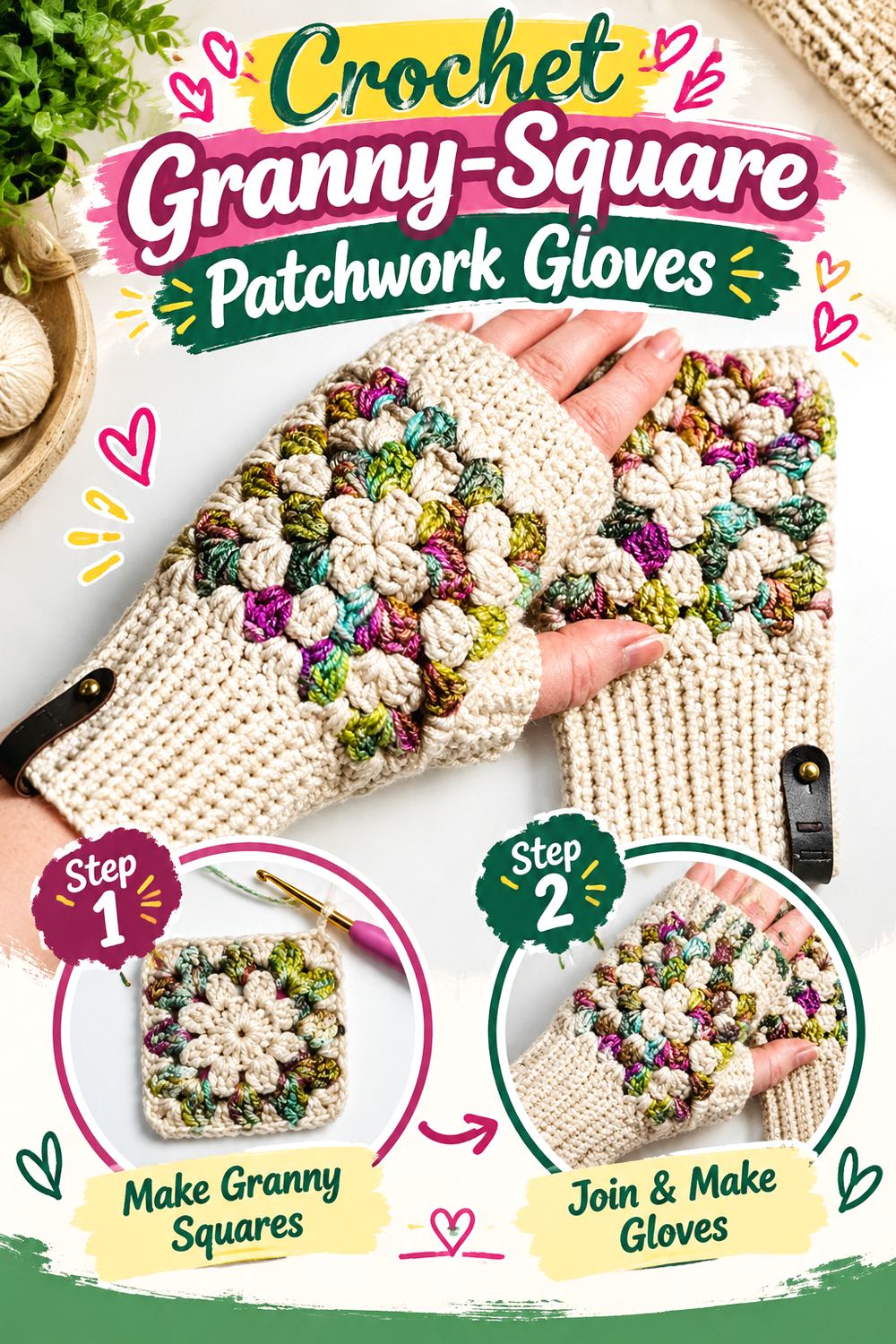 Crochet Granny Square Patchwork Gloves