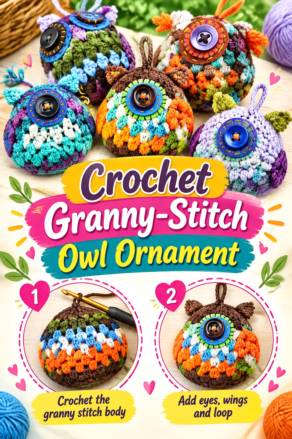 Crochet Granny Stitch Owl Ornament