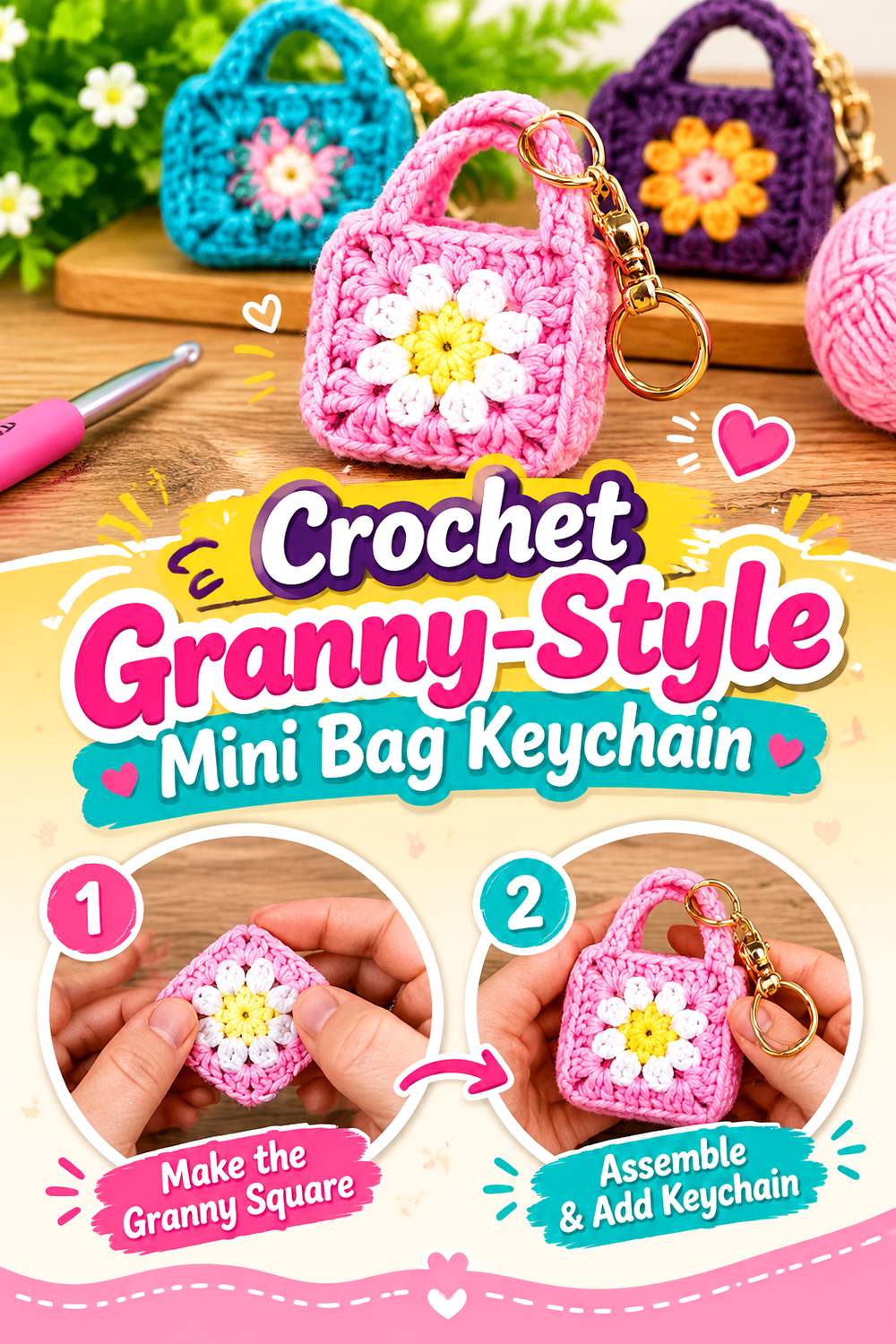Crochet Granny Style Mini Bag Keychain