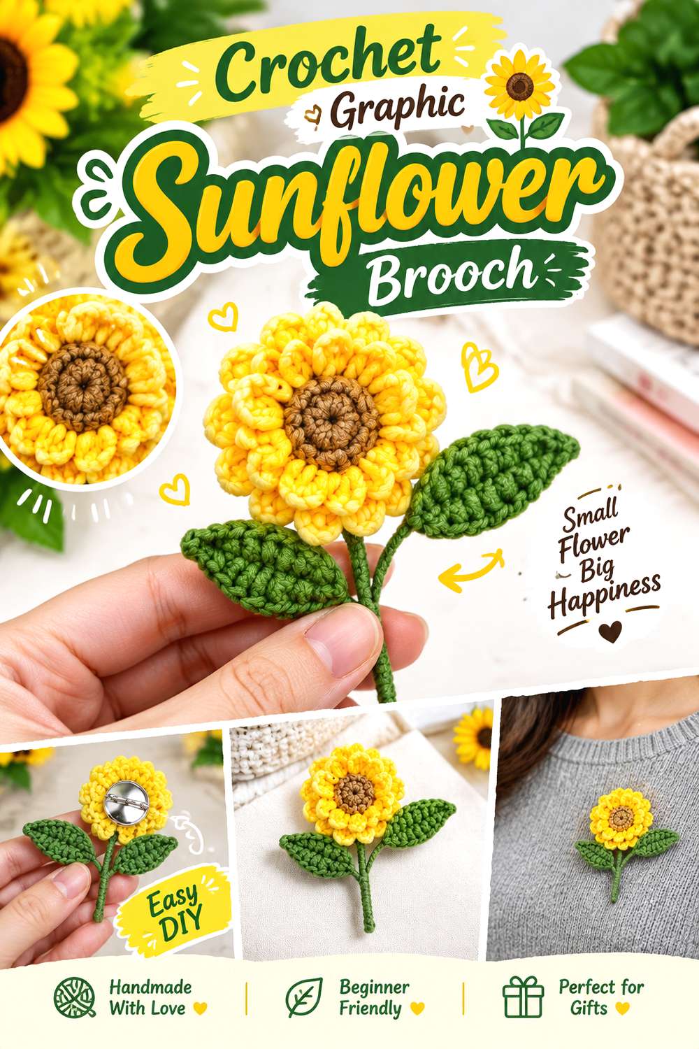 Crochet Graphic Sunflower Brooch
