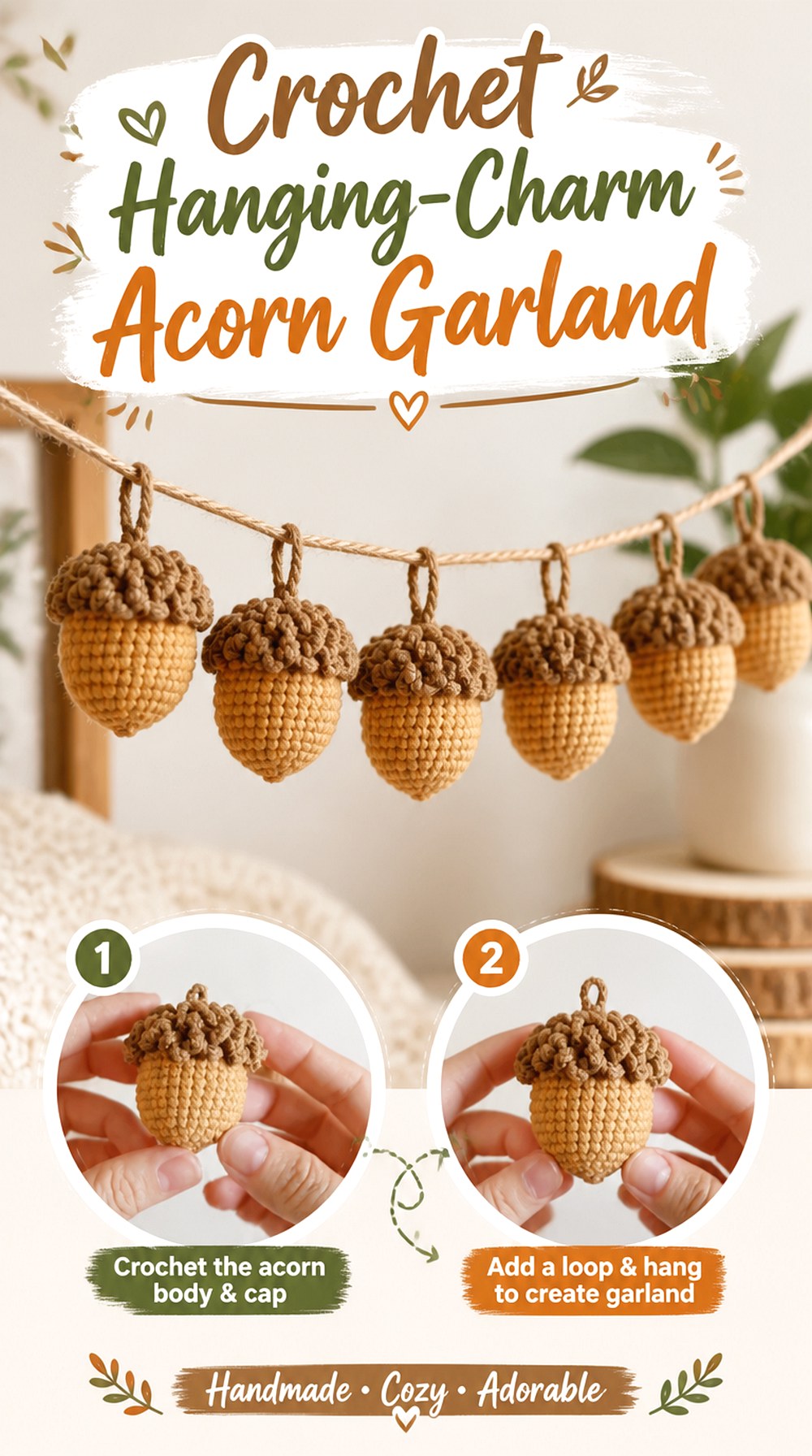 Crochet Hanging Charm Acorn Garland