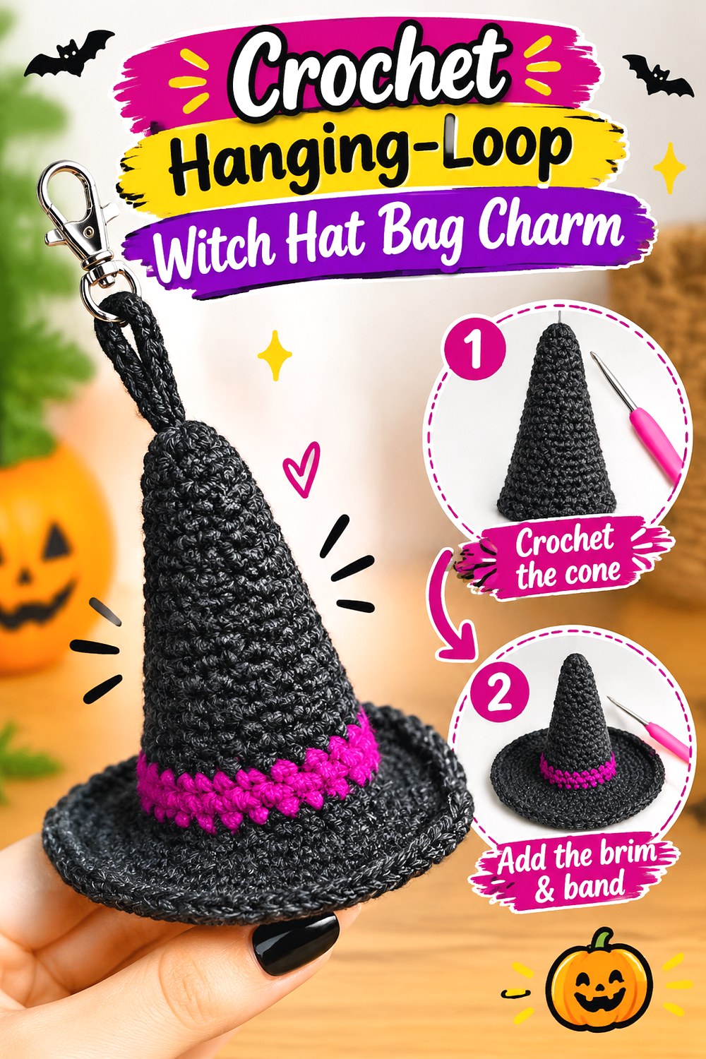 Crochet Hanging Loop Witch Hat Bag Charm
