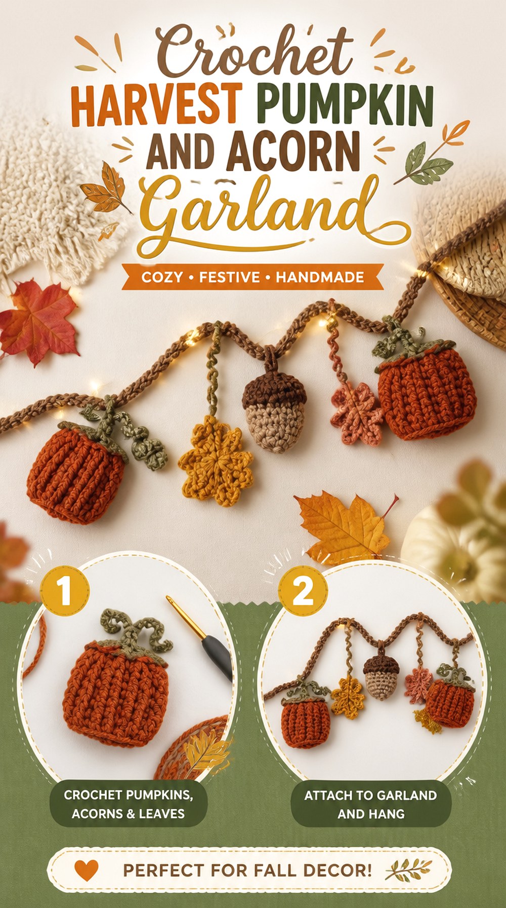 Crochet Harvest Pumpkin and Acorn Garland