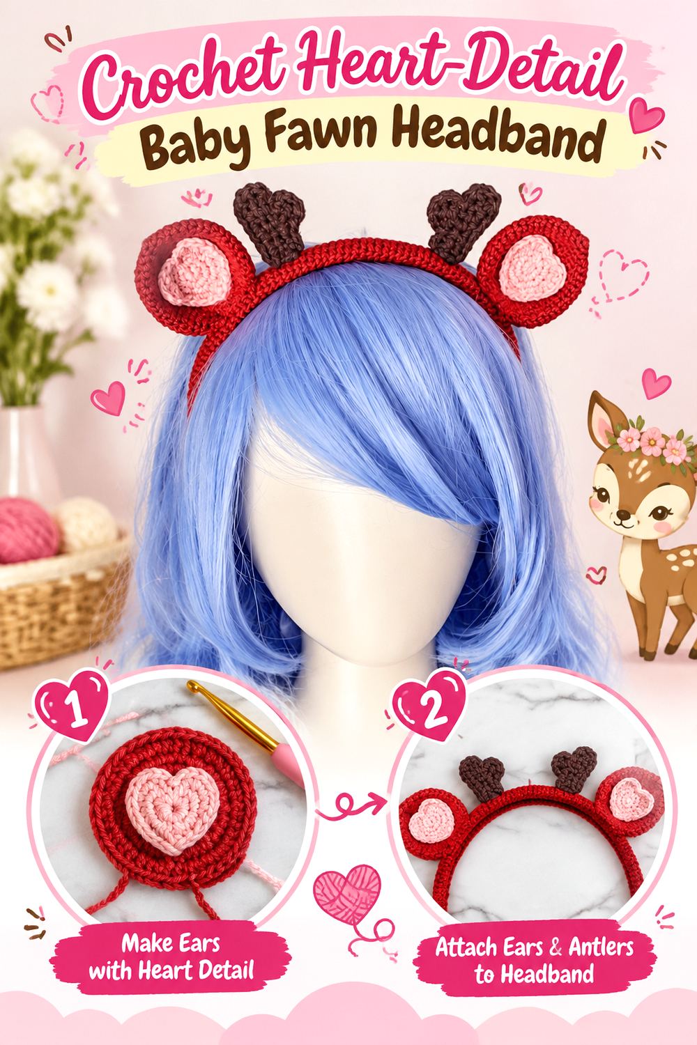 Crochet Heart Detail Baby Fawn Headband