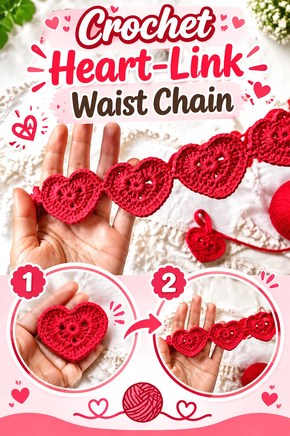 Crochet Heart Link Waist Chain