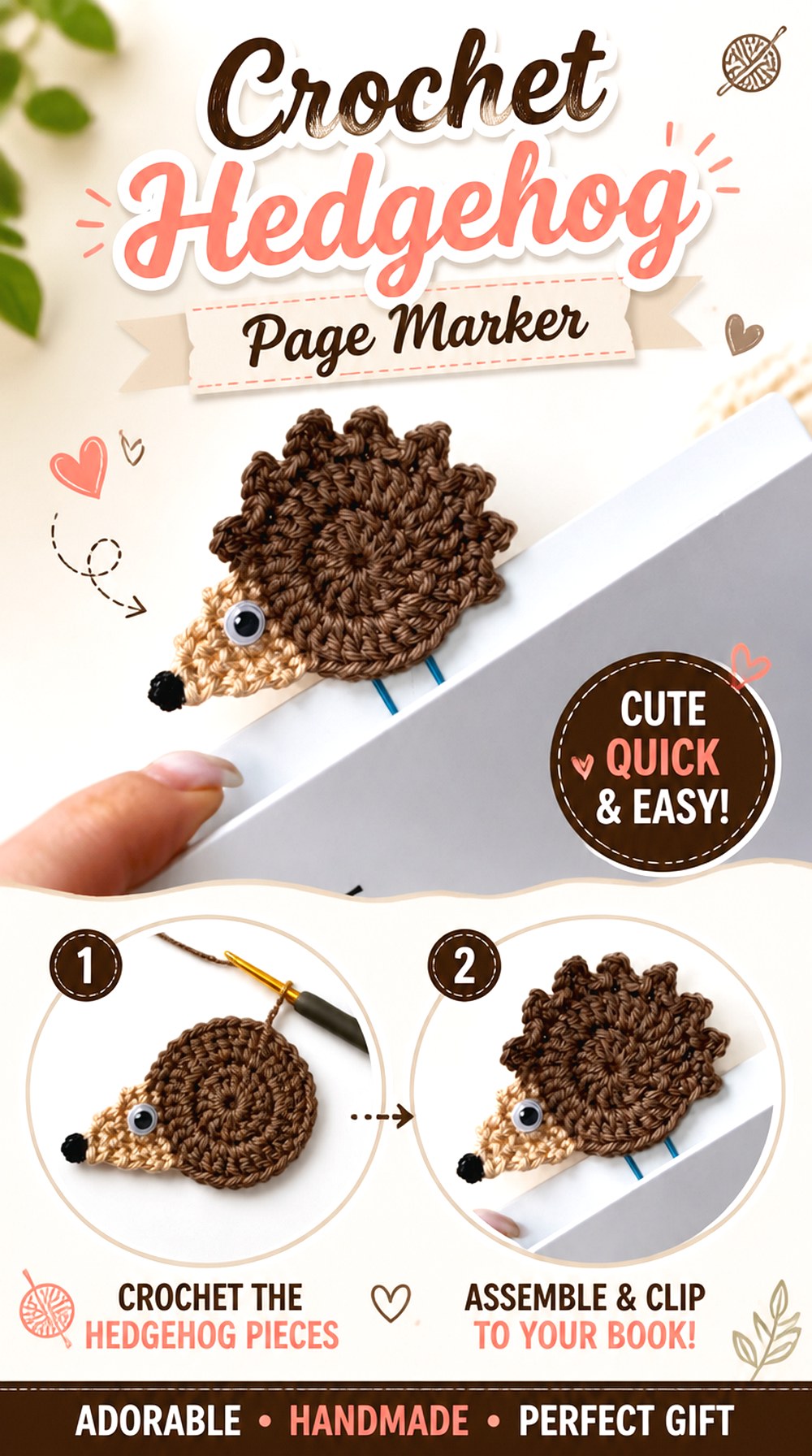 Crochet Hedgehog Page Marker