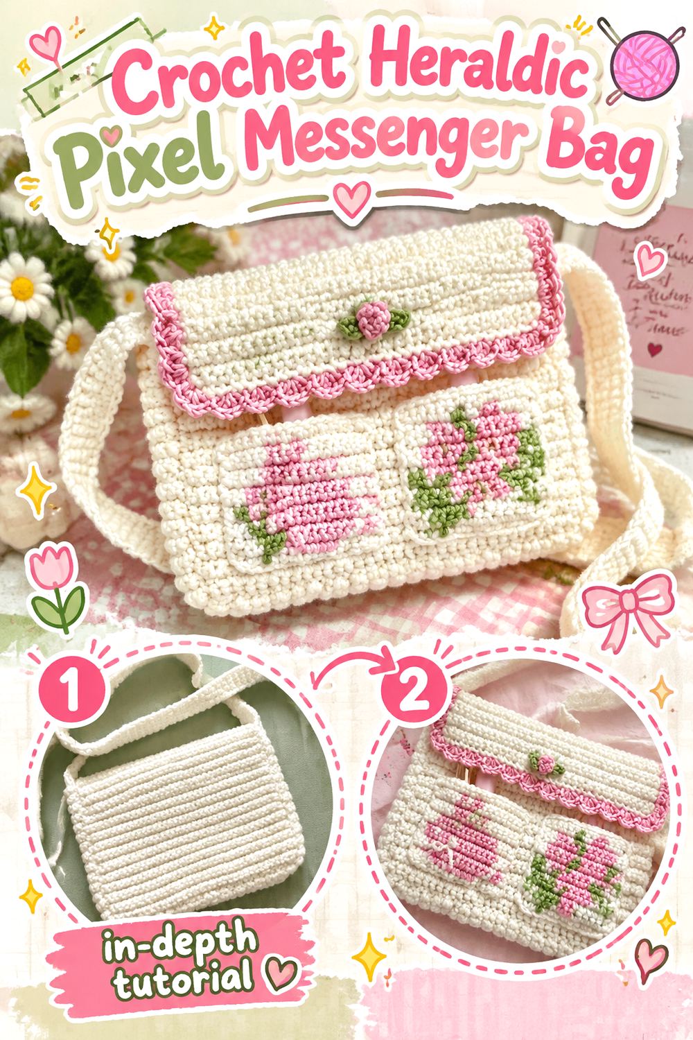 Crochet Heraldic Pixel Messenger Bag