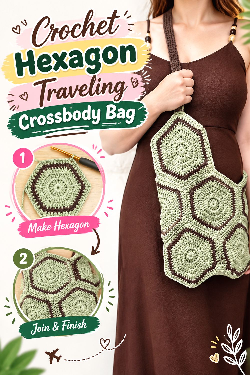Crochet Hexagon Traveling Crossbody Bag