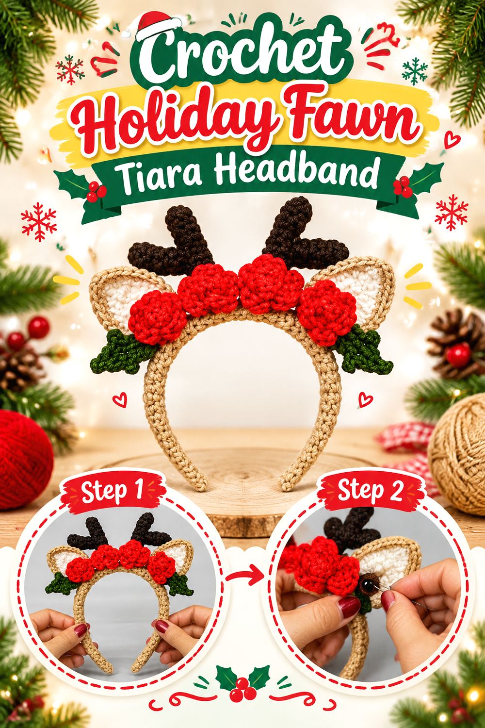 Crochet Holiday Fawn Tiara Headband