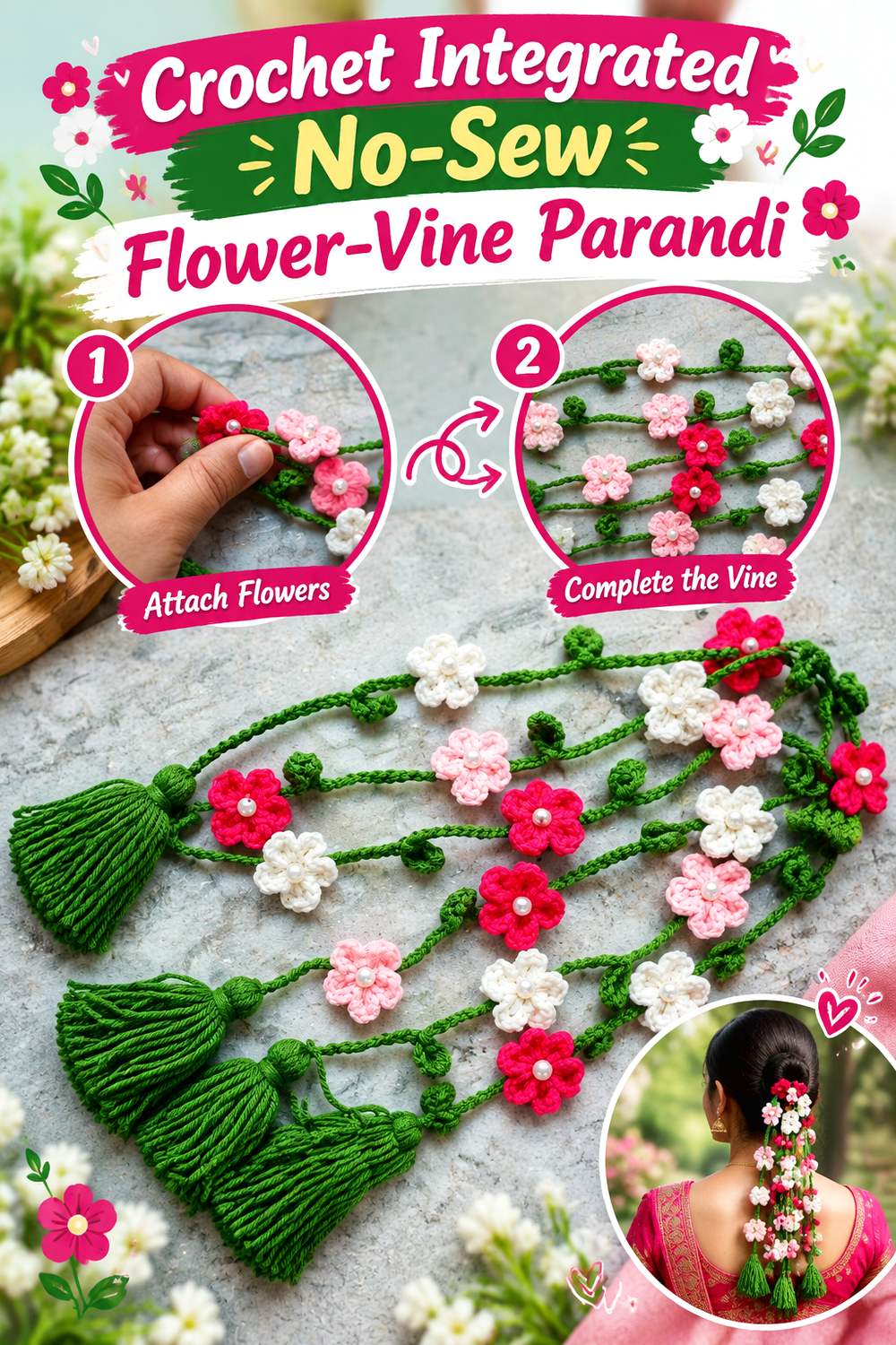 Crochet Integrated No Sew Flower Vine Parandi