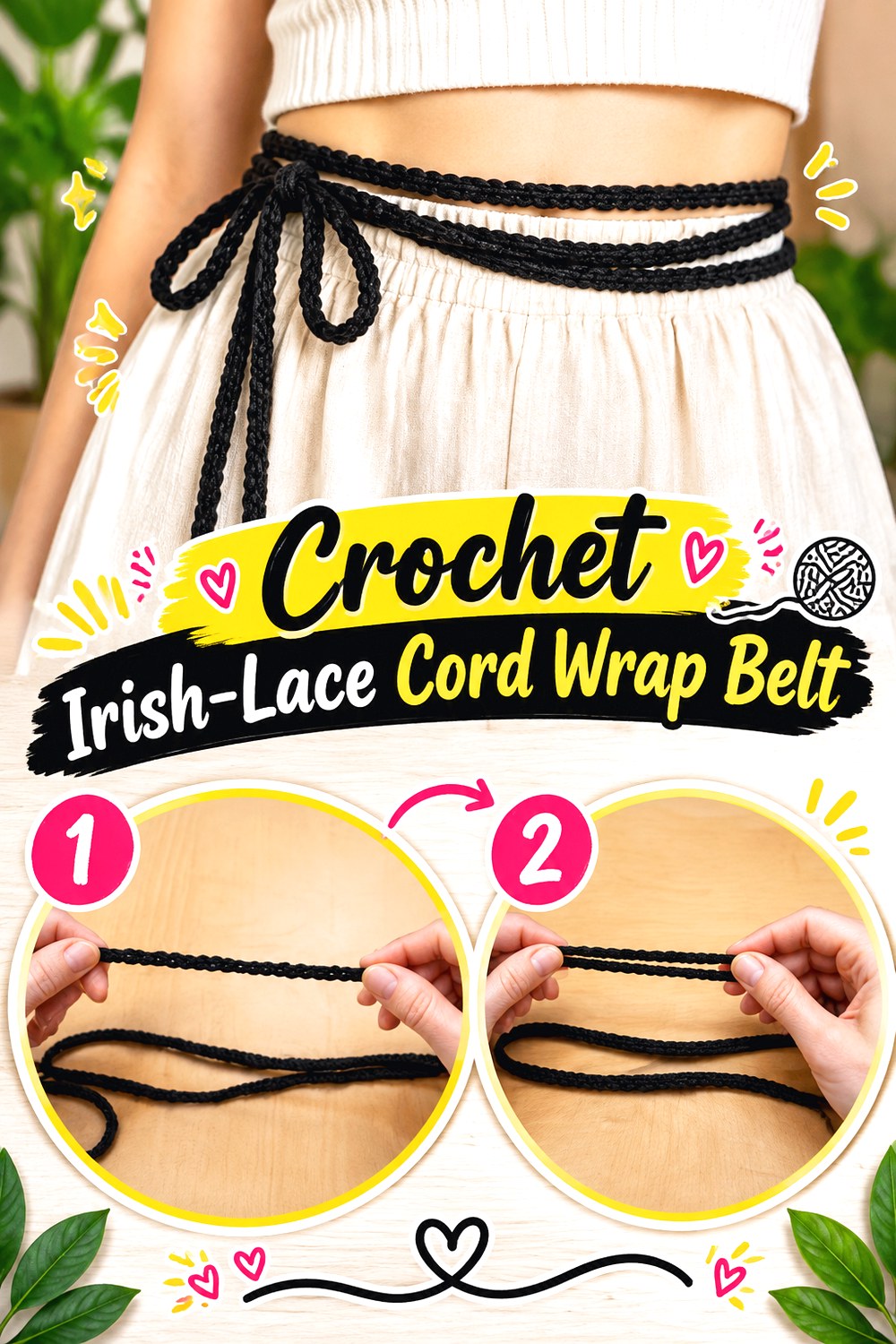 Crochet Irish Lace Cord Wrap Belt