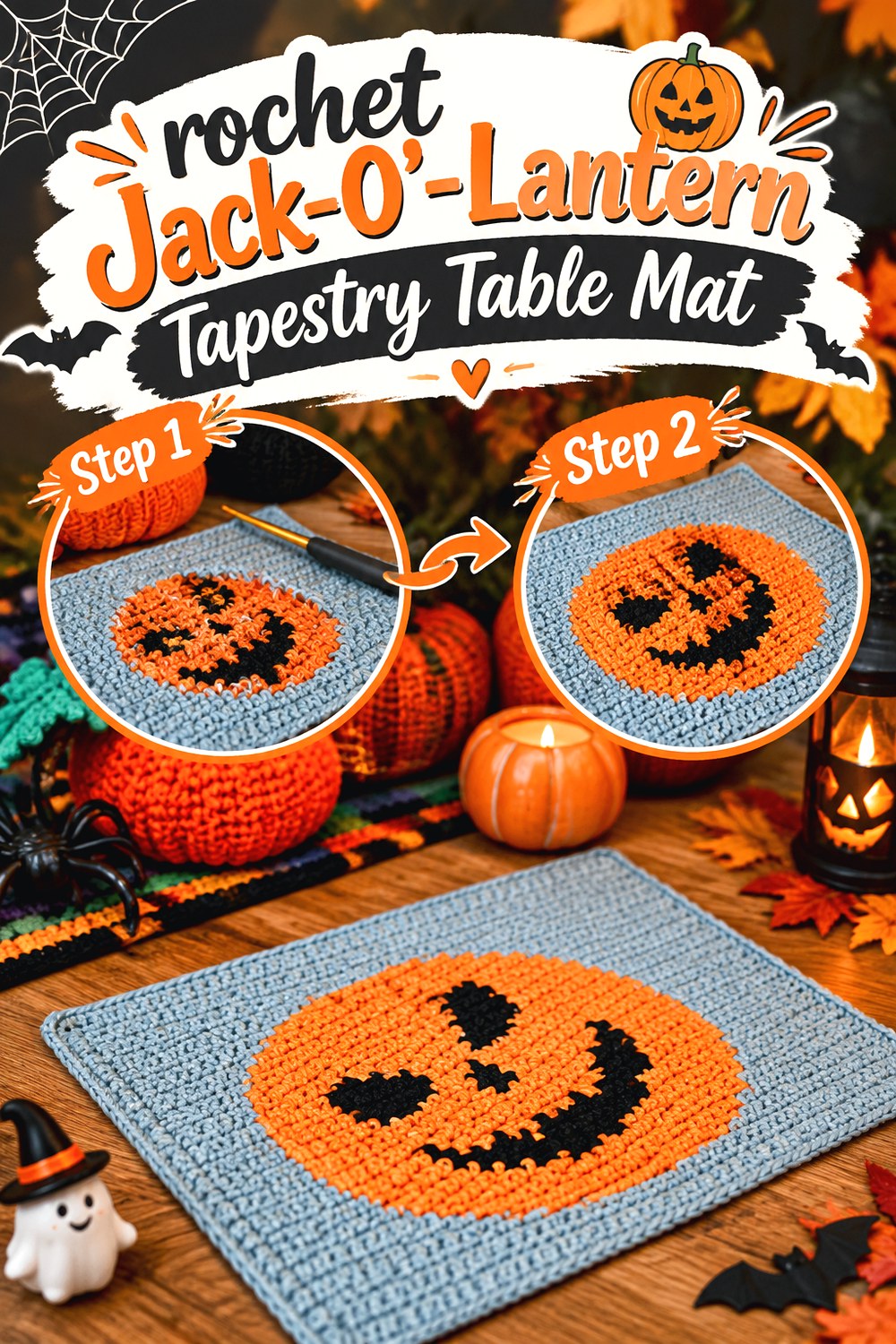 Crochet Jack O’ Lantern Tapestry Table Mat