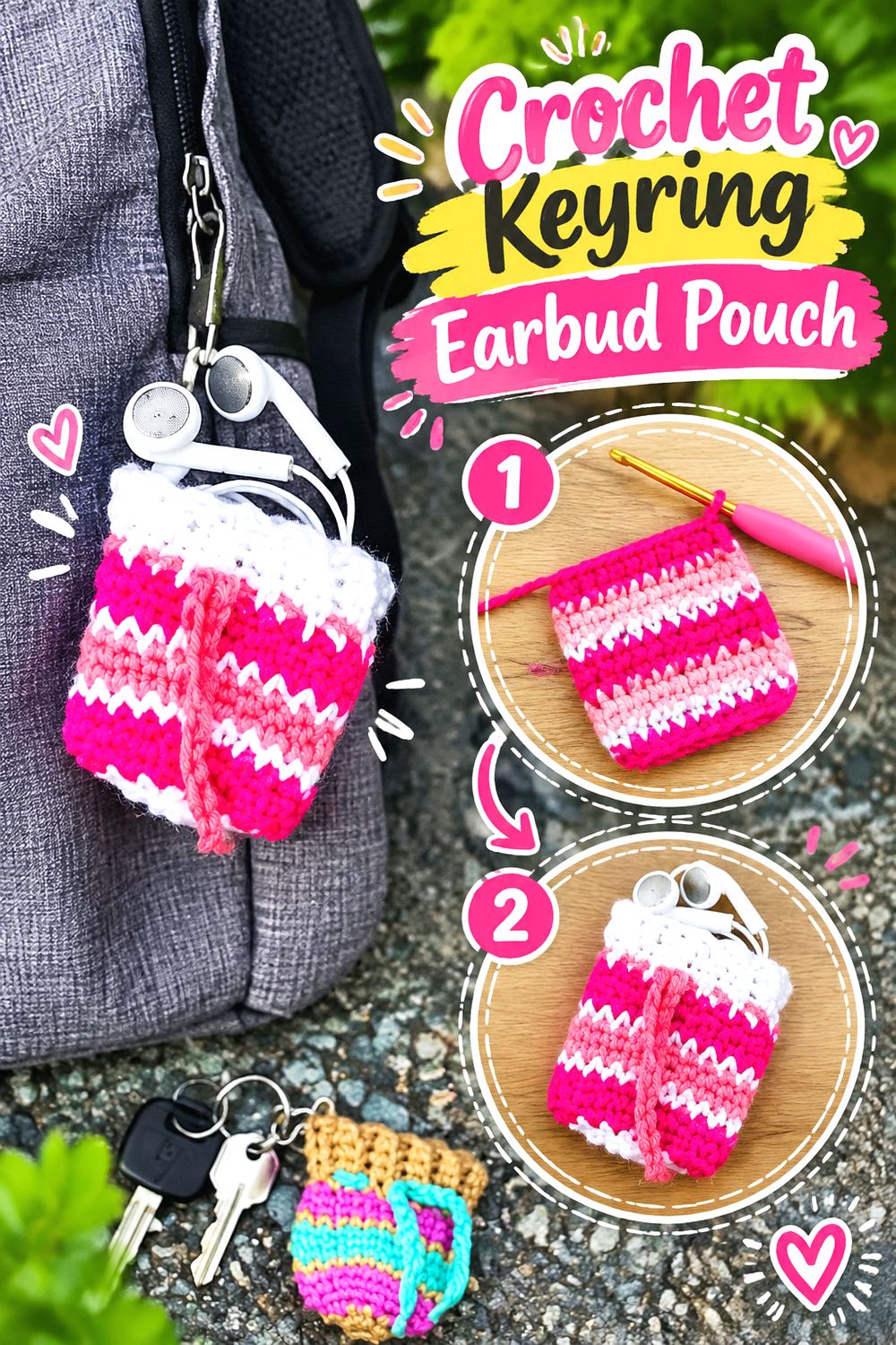 Crochet Keyring Earbud Pouch