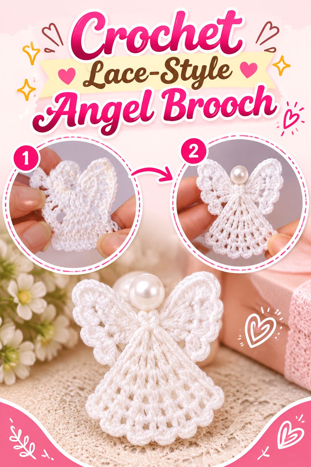 Crochet Lace Style Angel Brooch