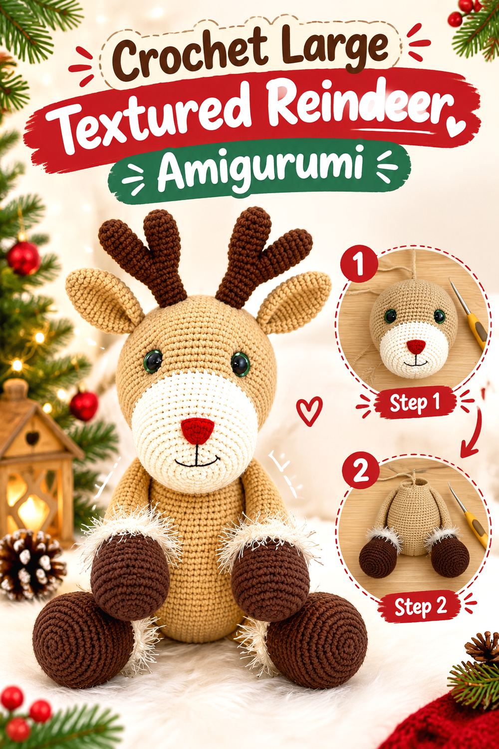 Crochet Large Textured Reindeer Amigurumi