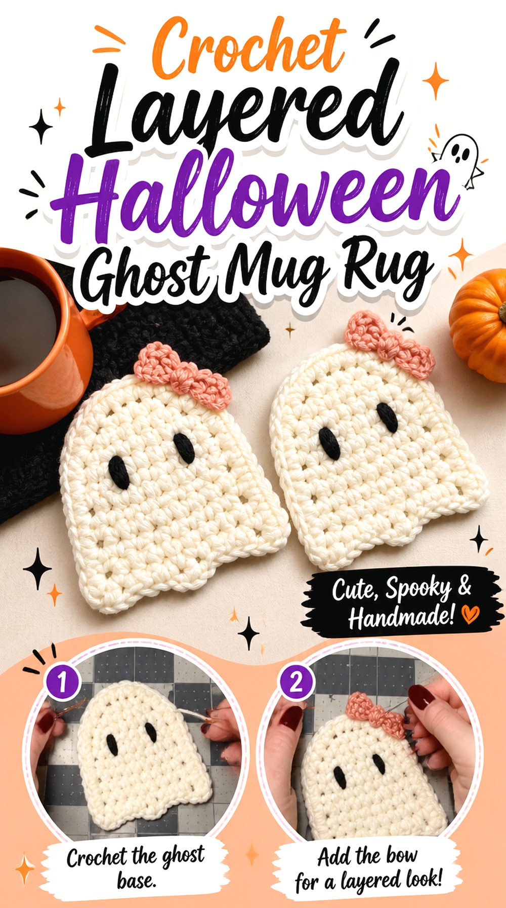 Crochet Layered Halloween Ghost Mug Rug