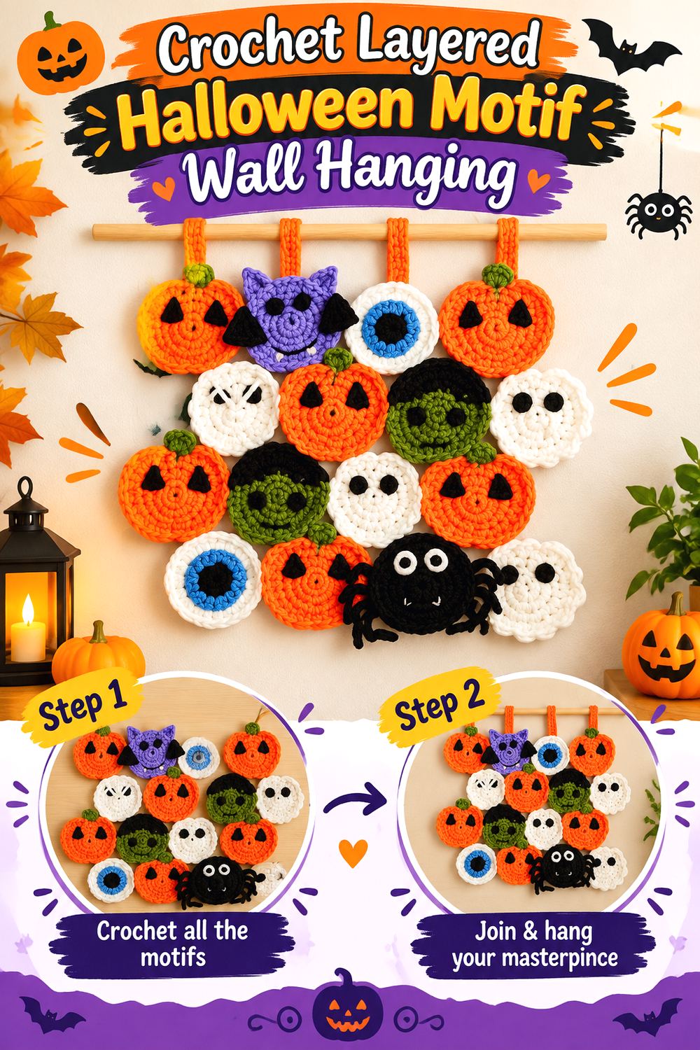 Crochet Layered Halloween Motif Wall Hanging