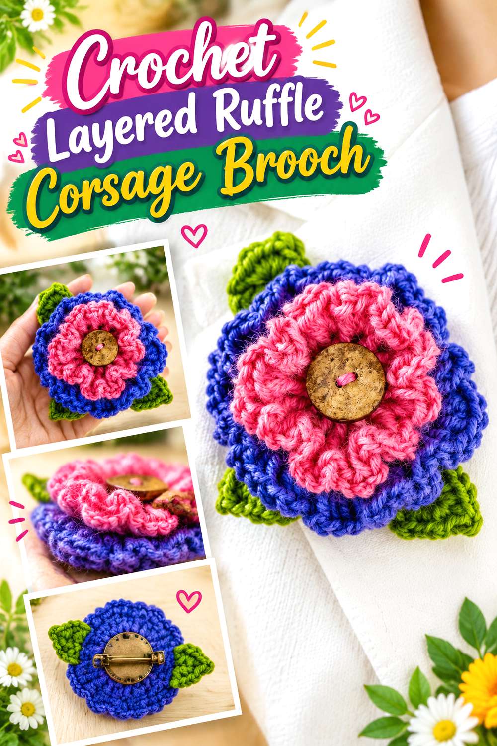 Crochet Layered Ruffle Corsage Brooch