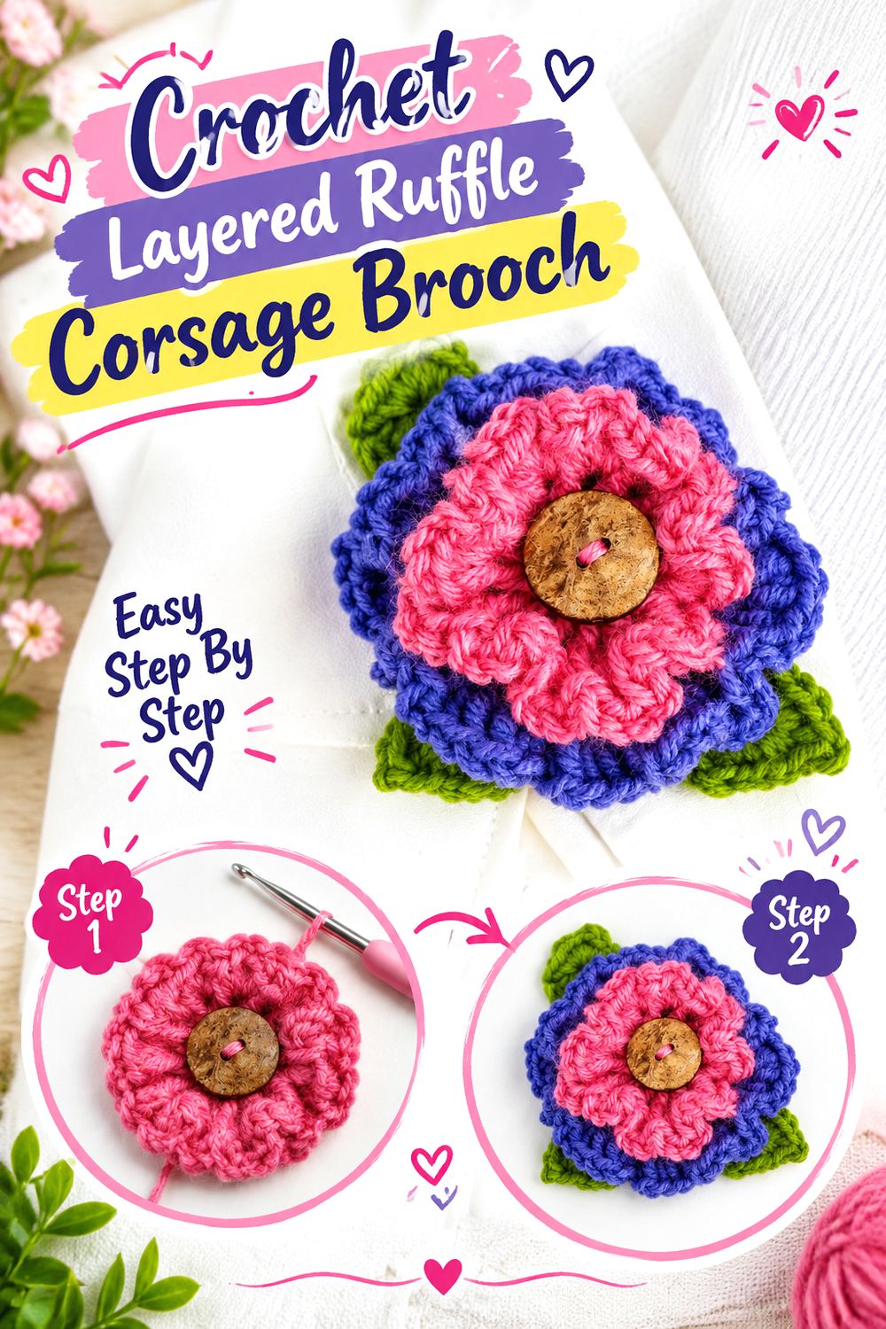 Crochet Layered Ruffle Corsage Brooch