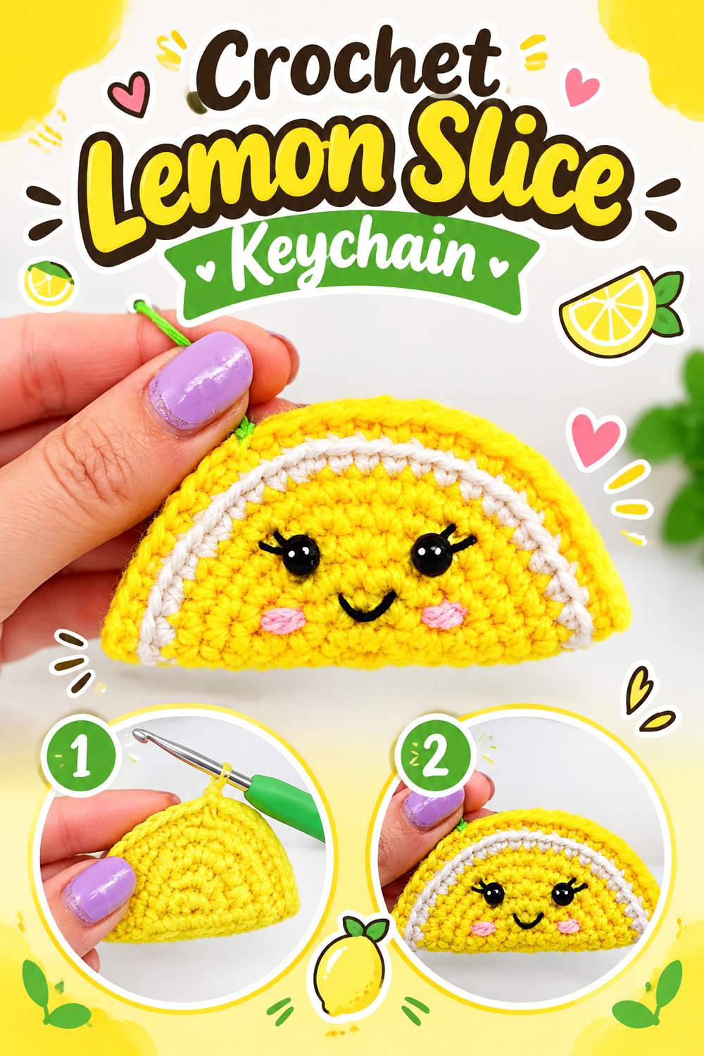Crochet Lemon Slice Keychain