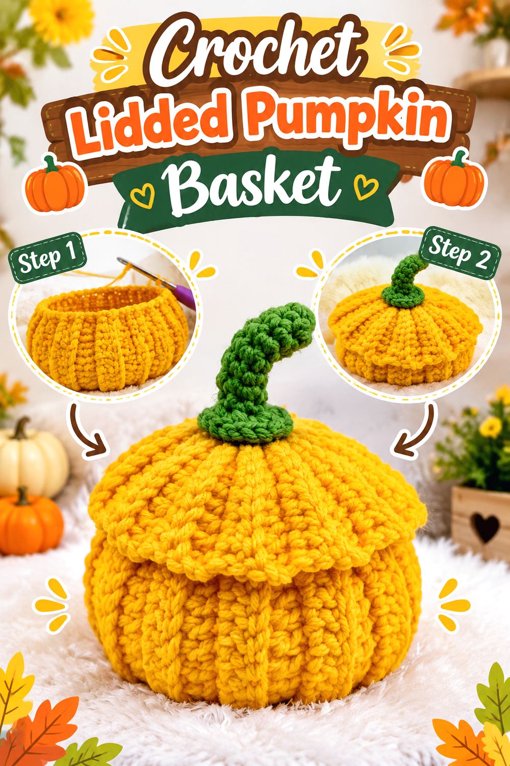 Crochet Lidded Pumpkin Basket