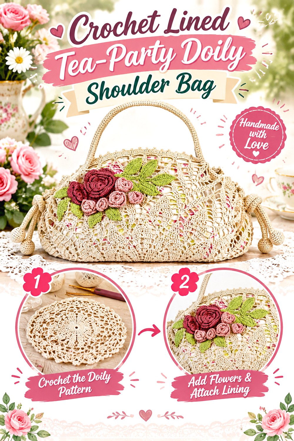 Crochet Lined Tea Party Doily Shoulder Bag