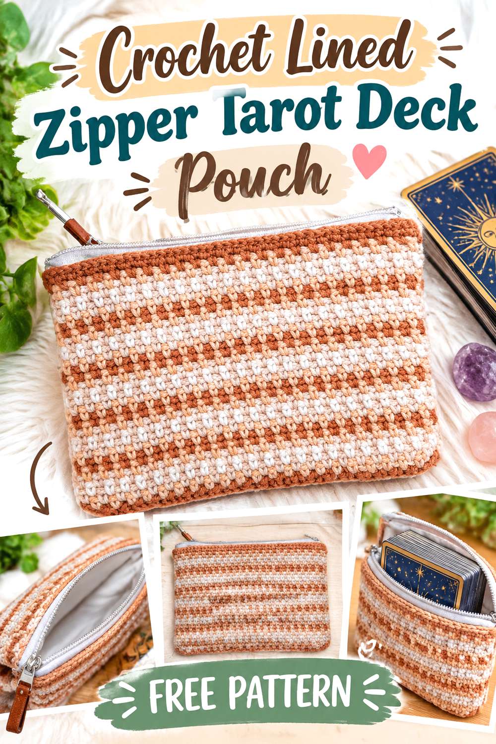 Crochet Lined Zipper Tarot Deck Pouch
