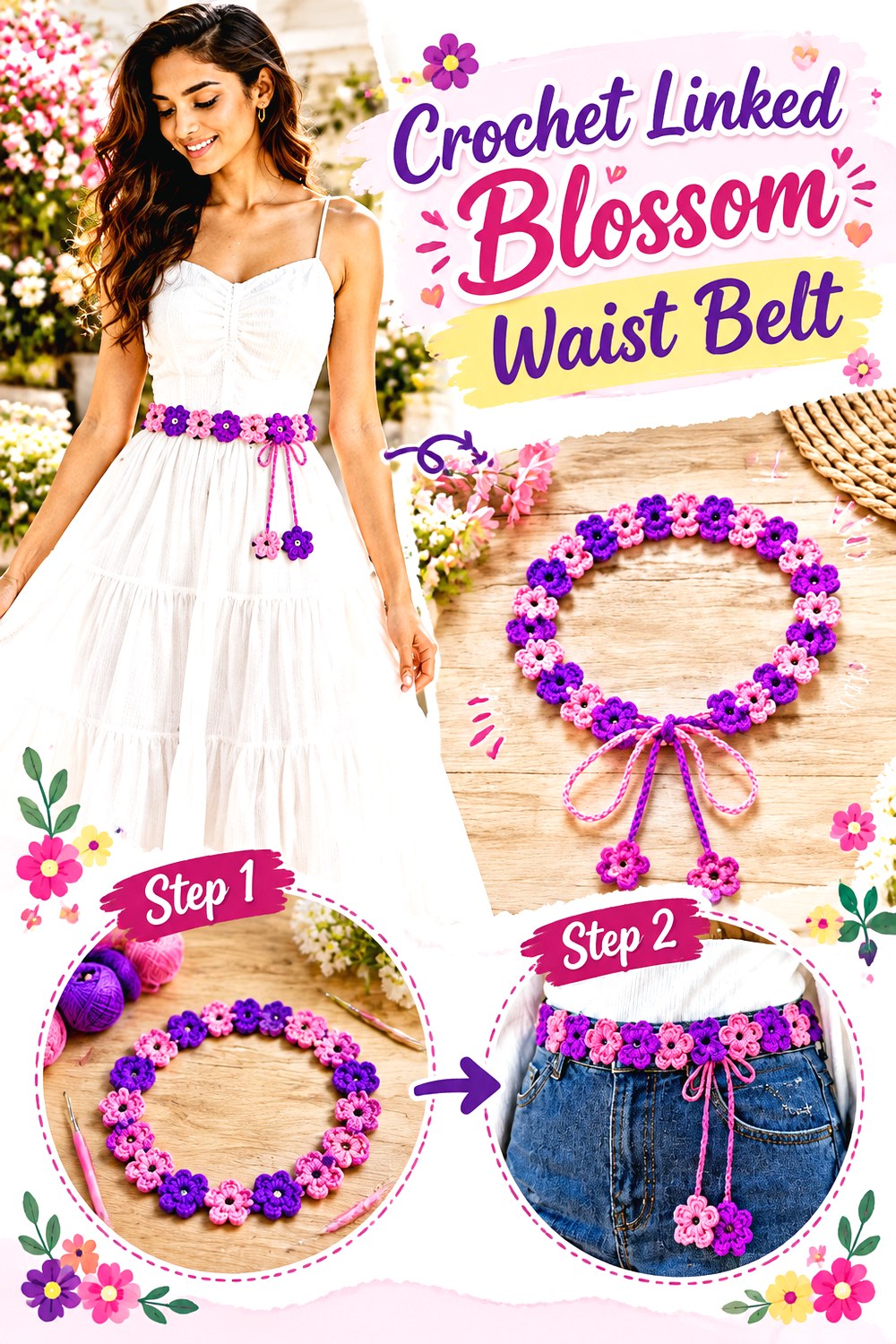 Crochet Linked Blossom Waist Belt