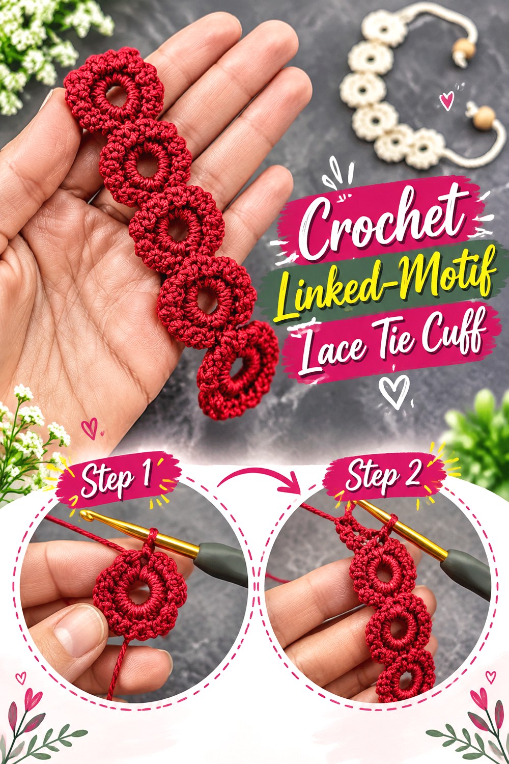 Crochet Linked Motif Lace Tie Cuff