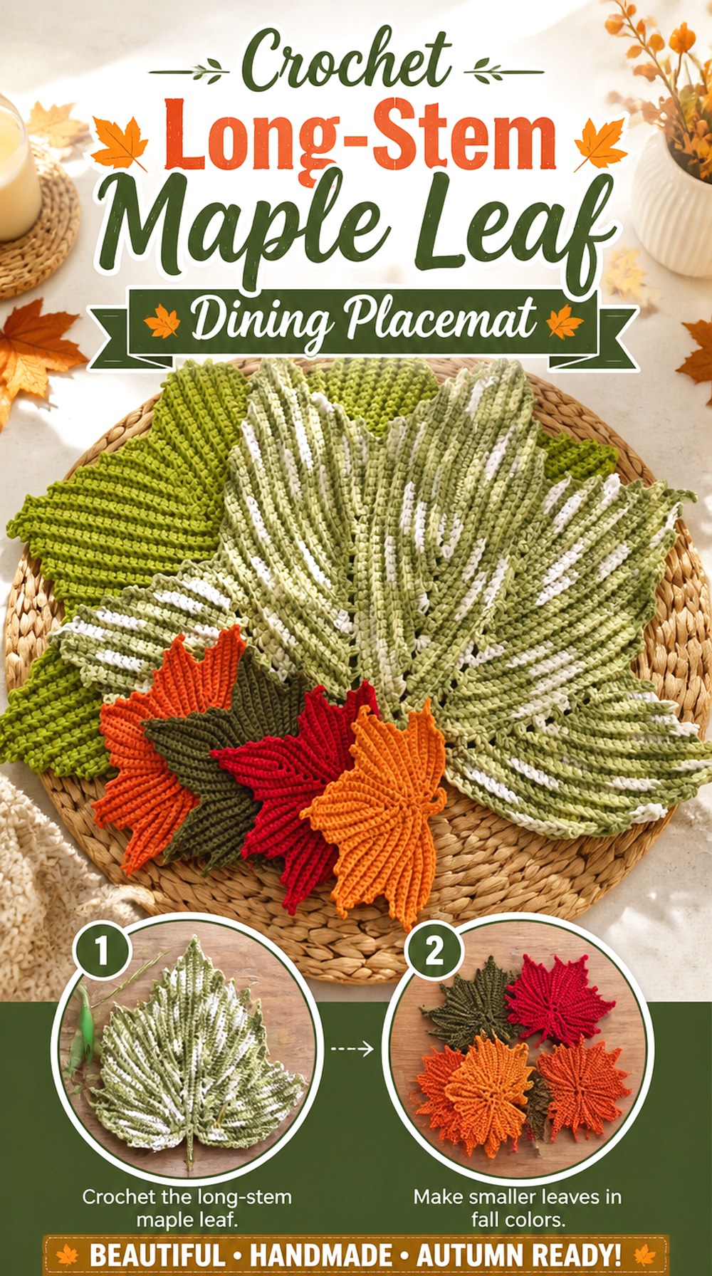 Crochet Long Stem Maple Leaf Dining Placemat
