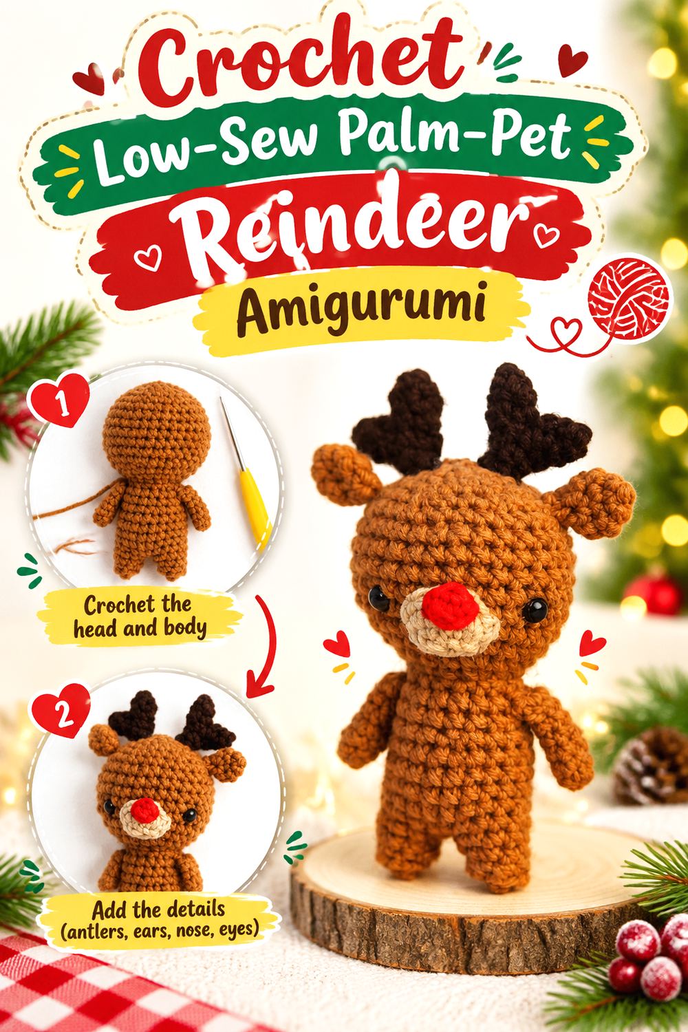 Crochet Low Sew Palm Pet Reindeer Amigurumi