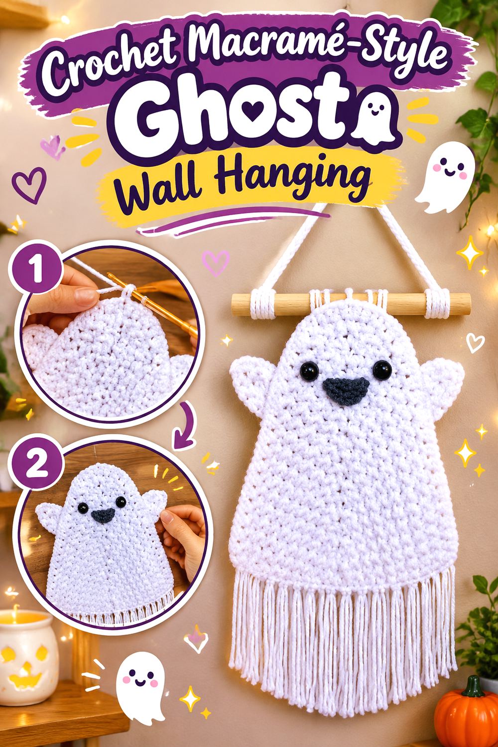Crochet Macramé Style Ghost Wall Hanging