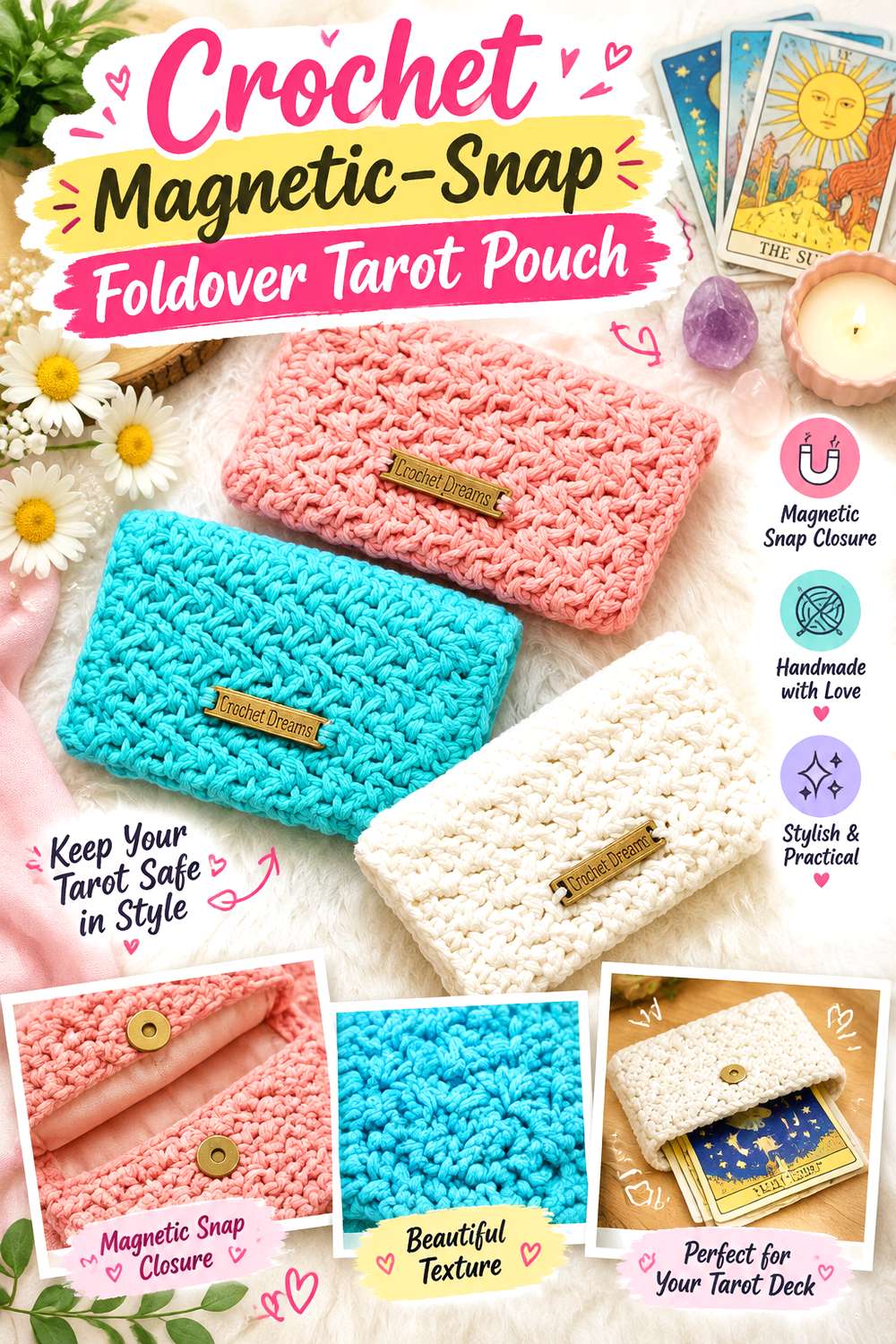 Crochet Magnetic Snap Foldover Tarot Pouch