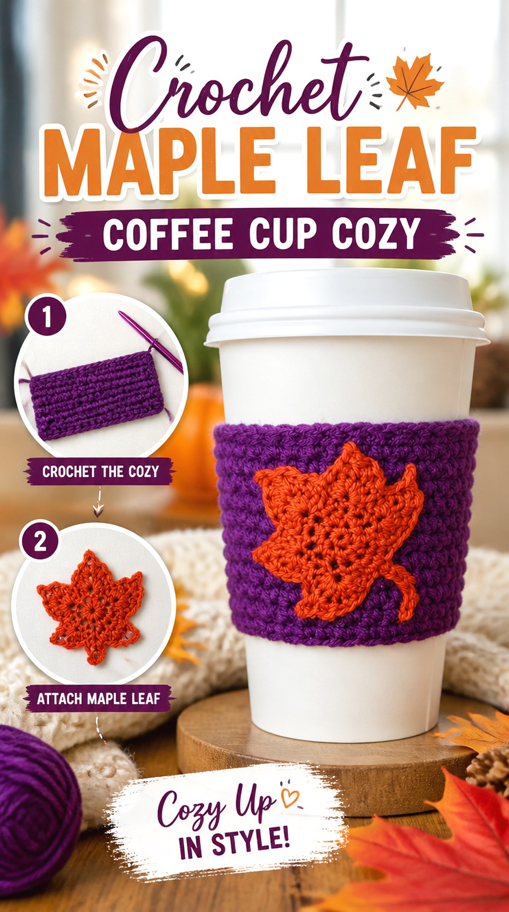 Crochet Maple Leaf Coffee Cup Cozy
