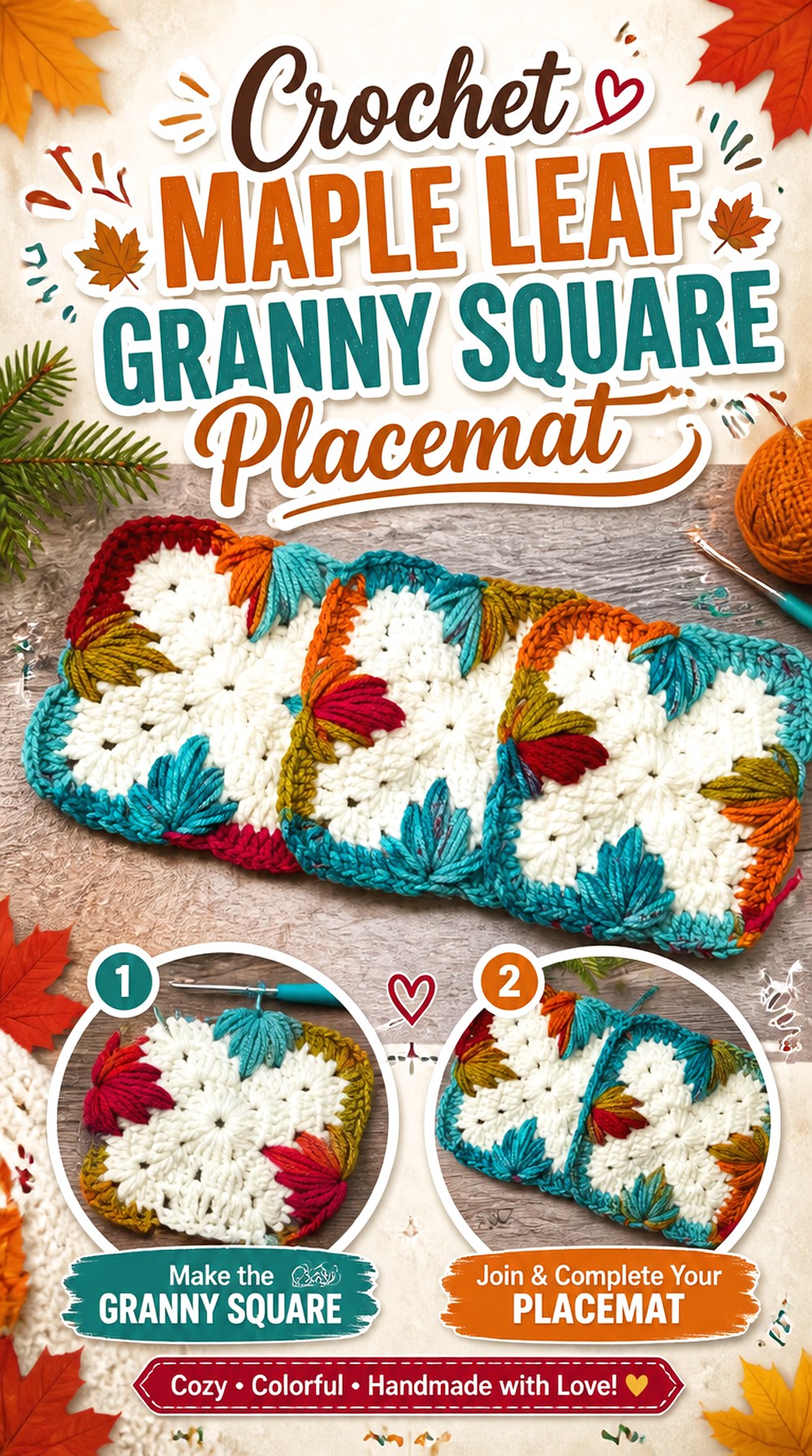 Crochet Maple Leaf Granny Square Placemat