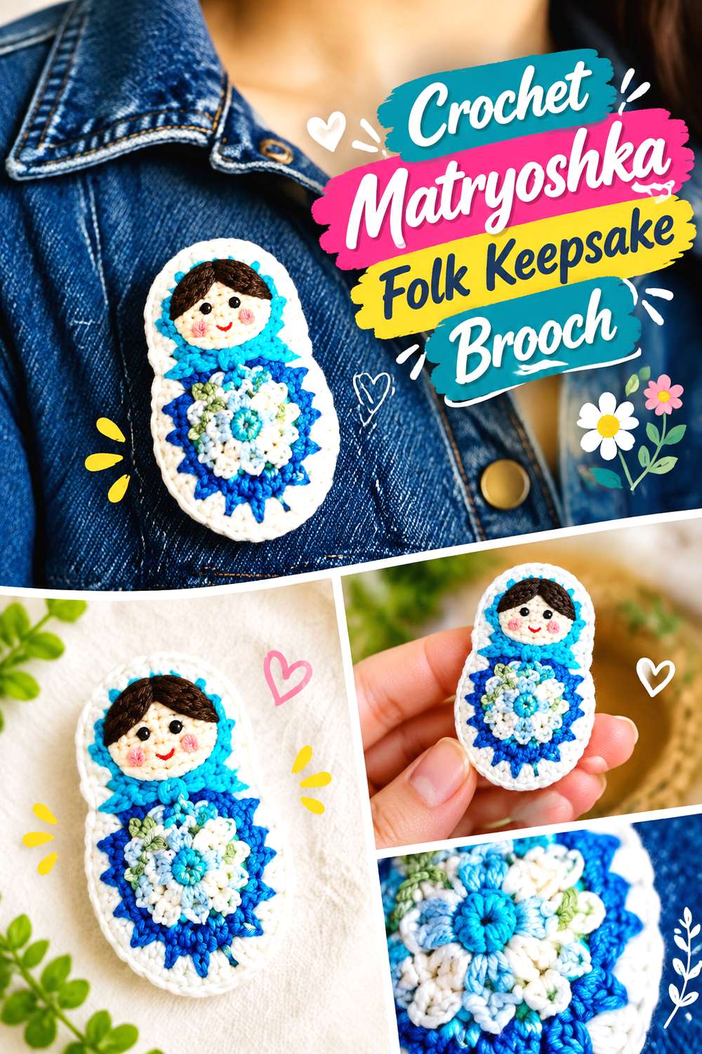 Crochet Matryoshka Folk Keepsake Brooch